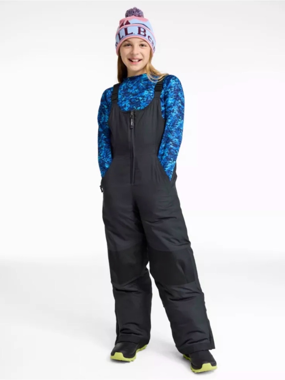 L.L. Bean Youth Girls Black Snow Bib Overalls Ski Pants Size 14